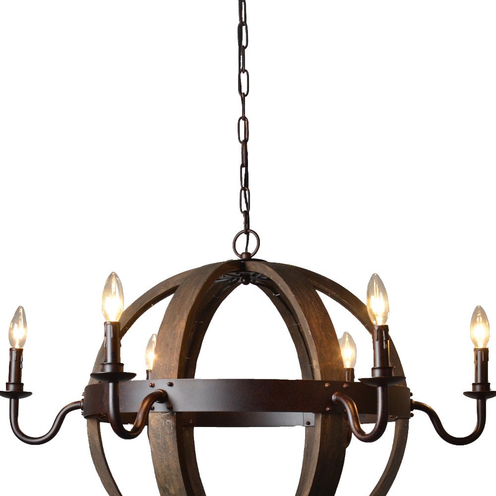 Brown Unique Statement Six Light Metal Chandelier — view 4