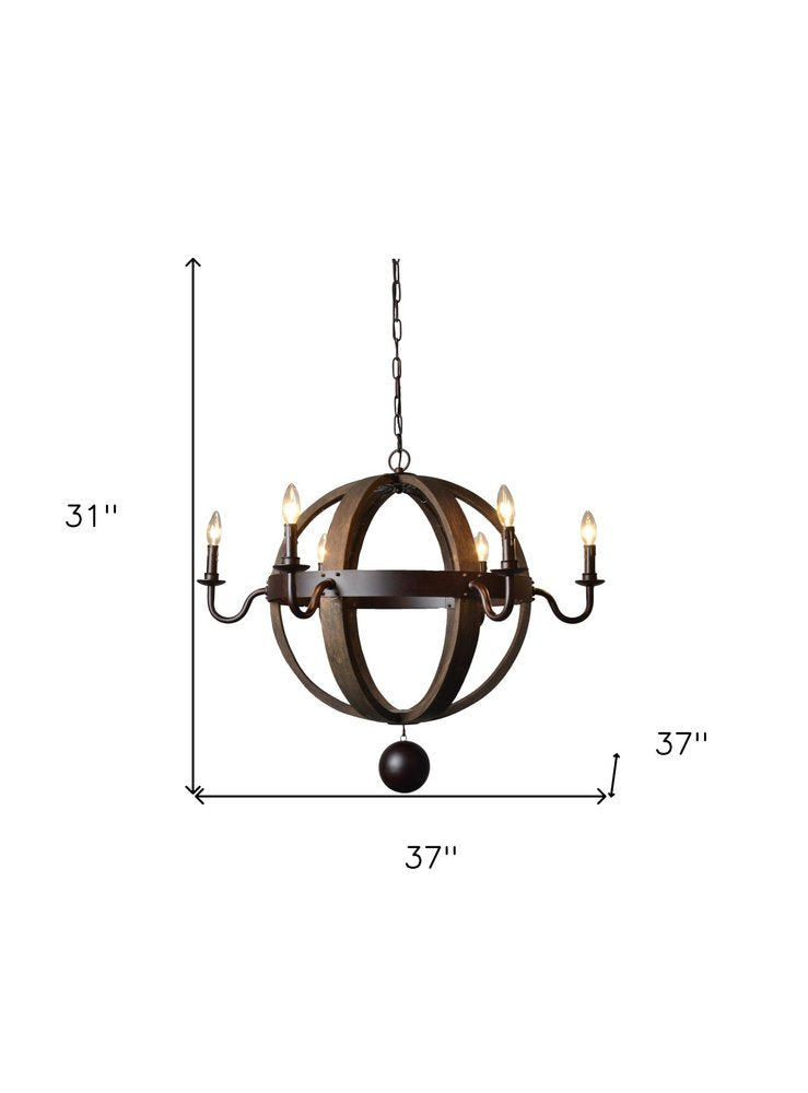 Brown Unique Statement Six Light Metal Chandelier — view 5