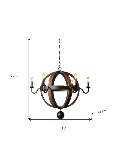 Brown Unique Statement Six Light Metal Chandelier