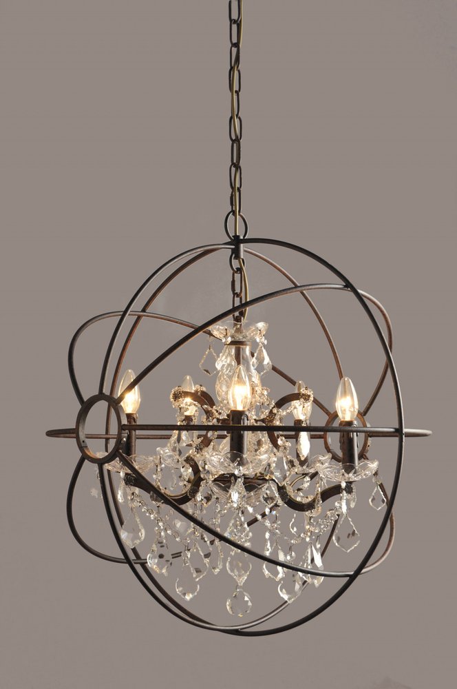 Bronze Unique Statement Five Light Metal Chandelier — view 1