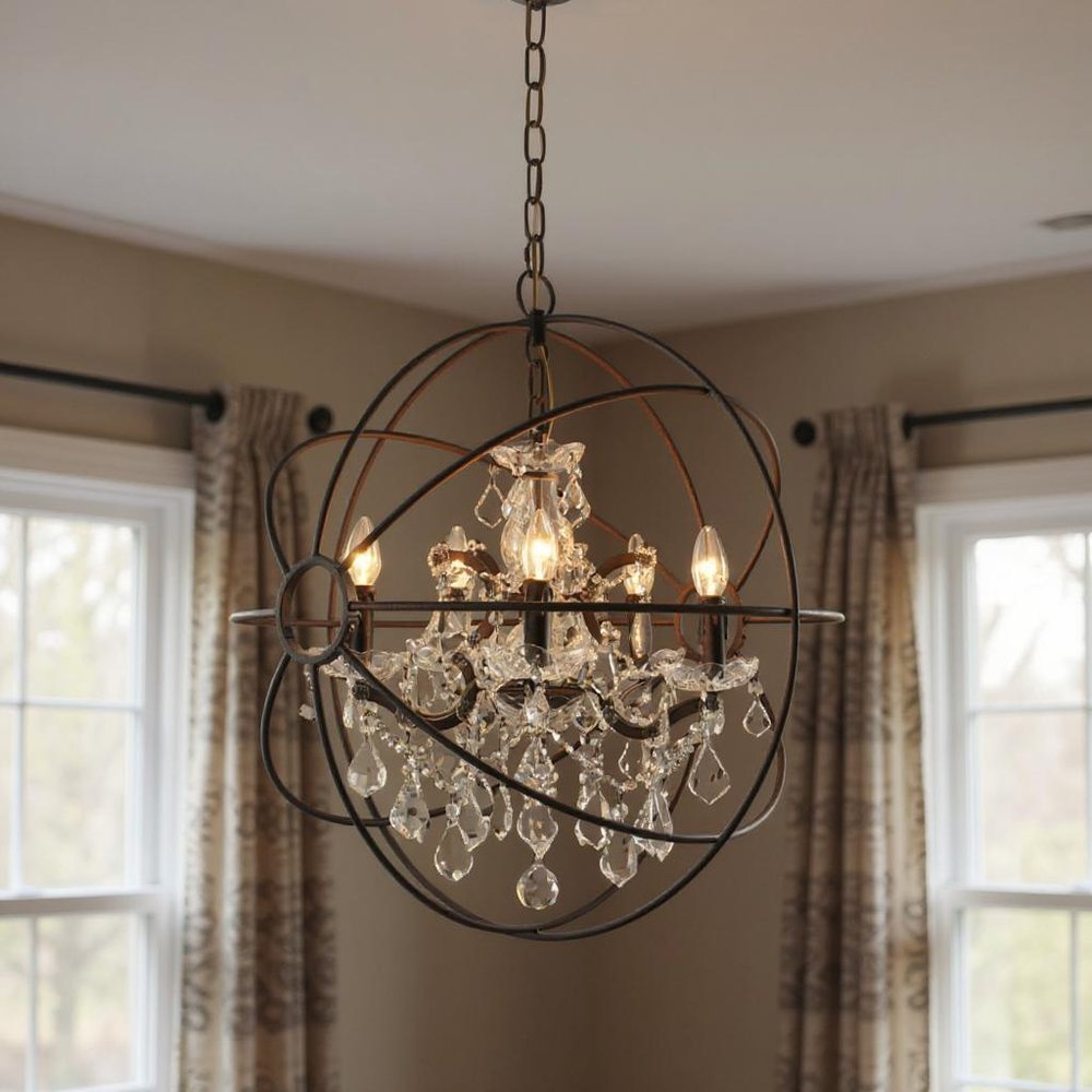 Bronze Unique Statement Five Light Metal Chandelier — view 6
