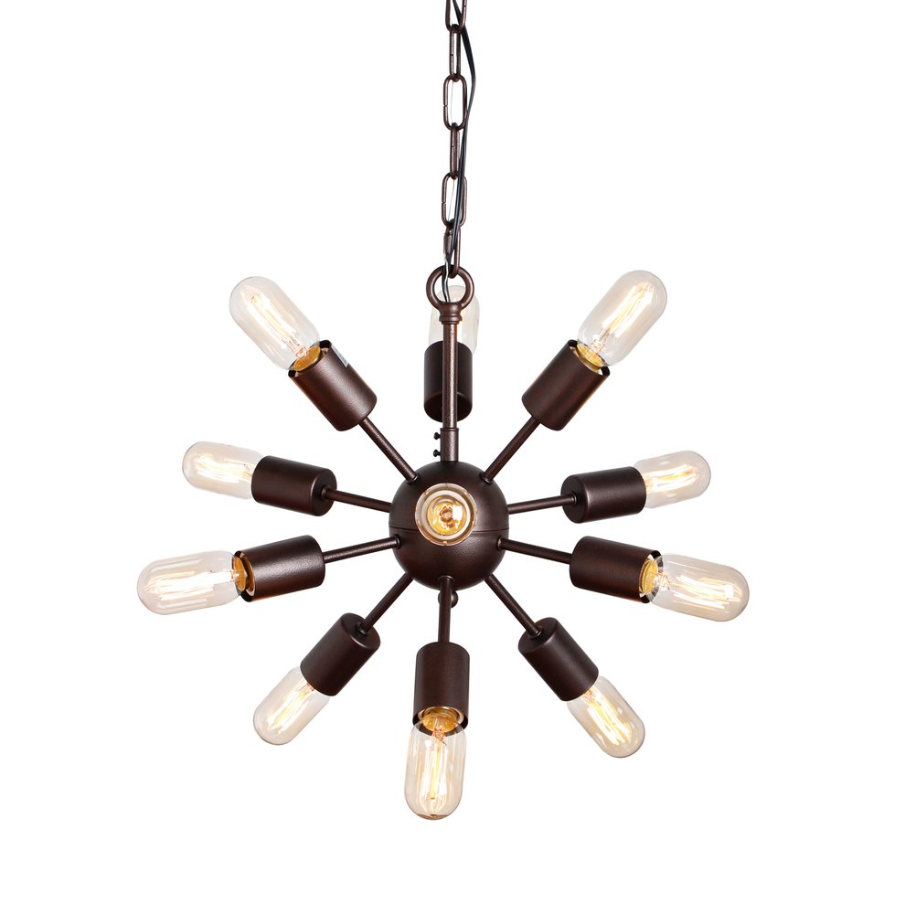 Brown Sputnik Twelve Light Metal Chandelier — view 2