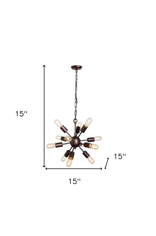 Brown Sputnik Twelve Light Metal Chandelier — view 3