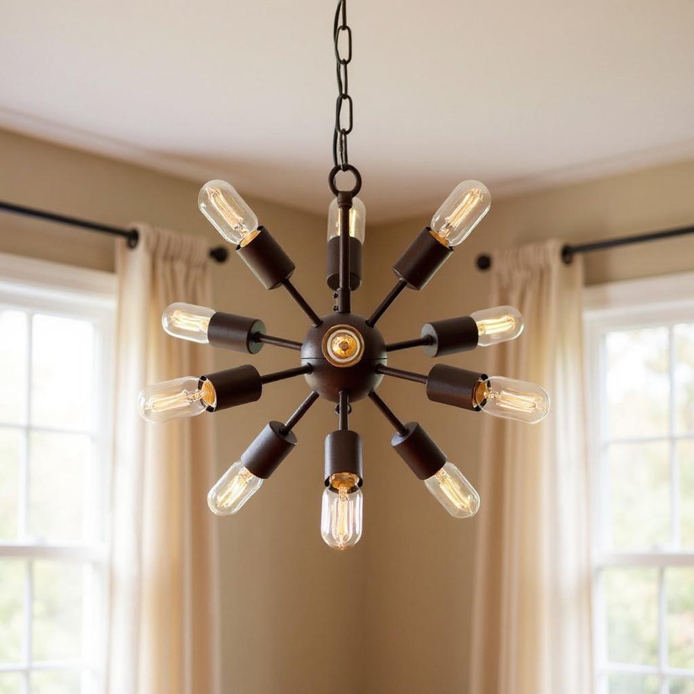 Brown Sputnik Twelve Light Metal Chandelier — view 5