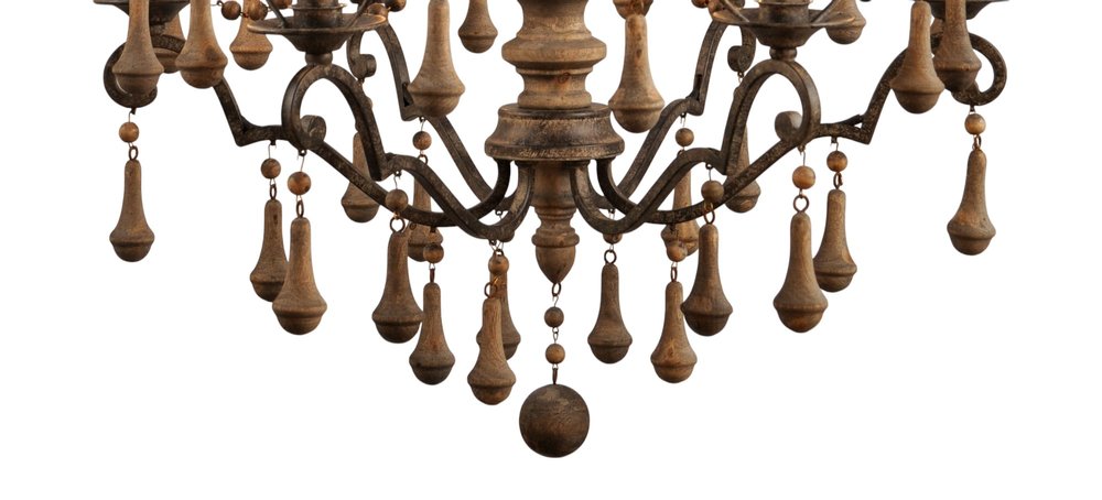 Brown Candle Style Six Light Solid Wood and Iron Chandelier — view 4
