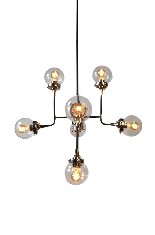 Silver Sputnik Eight Light Metal and Iron Chandelier With Clear Shades — view 9