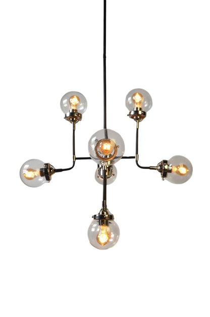 Silver Sputnik Eight Light Metal and Iron Chandelier With Clear Shades