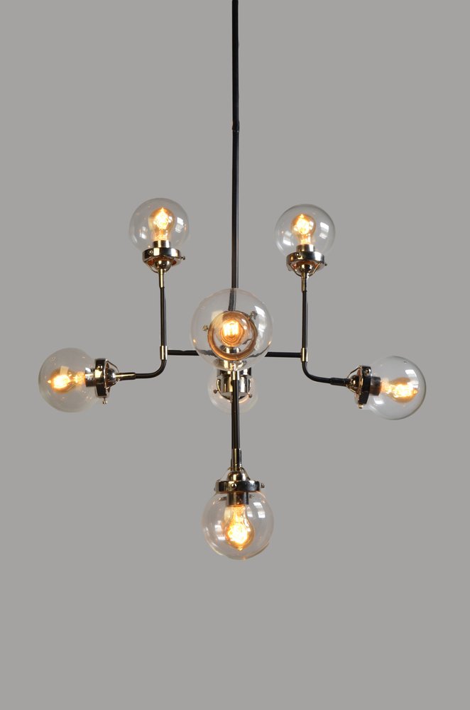 Silver Sputnik Eight Light Metal and Iron Chandelier With Clear Shades — view 1