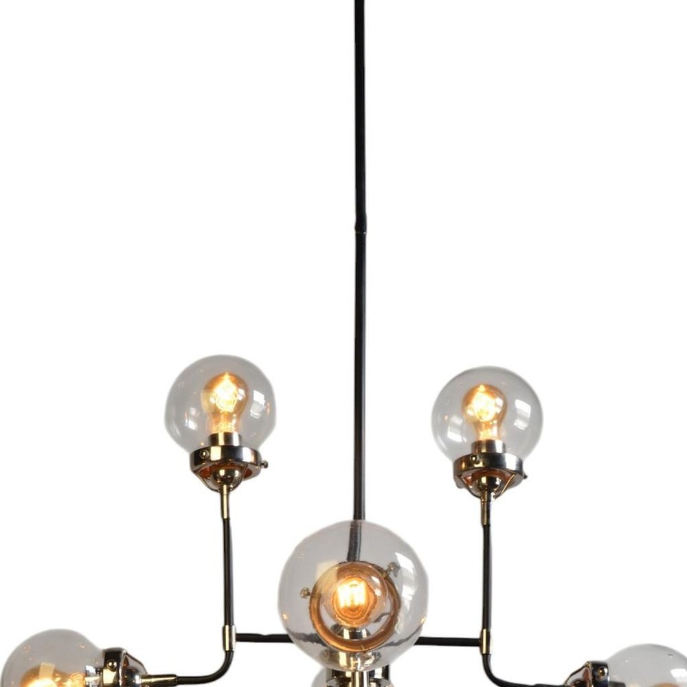 Silver Sputnik Eight Light Metal and Iron Chandelier With Clear Shades