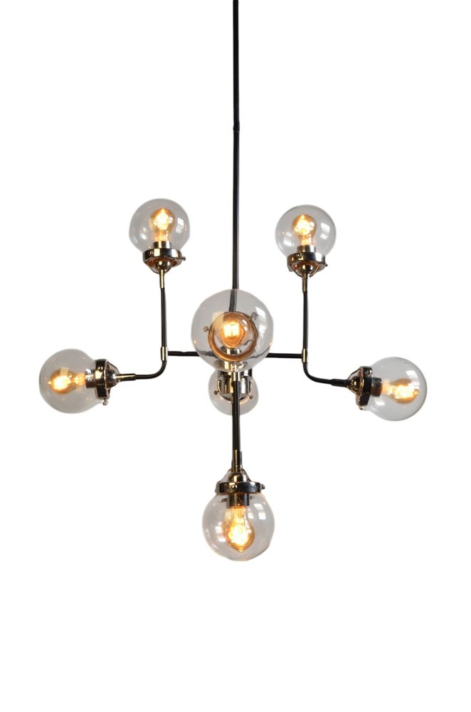 Silver Sputnik Eight Light Metal and Iron Chandelier With Clear Shades — view 3
