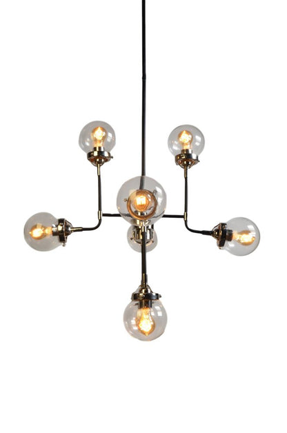 Silver Sputnik Eight Light Metal and Iron Chandelier With Clear Shades
