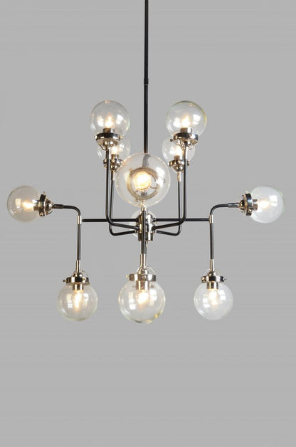 Black And White Sputnik Eight Light Metal and Steel Chandelier With Clear Shades