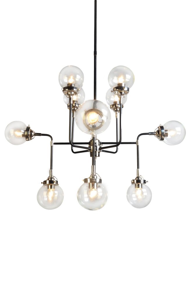 Black And White Sputnik Eight Light Metal and Steel Chandelier With Clear Shades — view 4