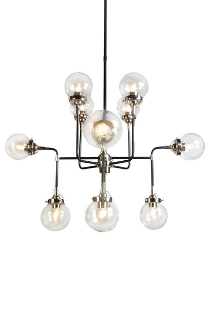 Black And White Sputnik Eight Light Metal and Steel Chandelier With Clear Shades
