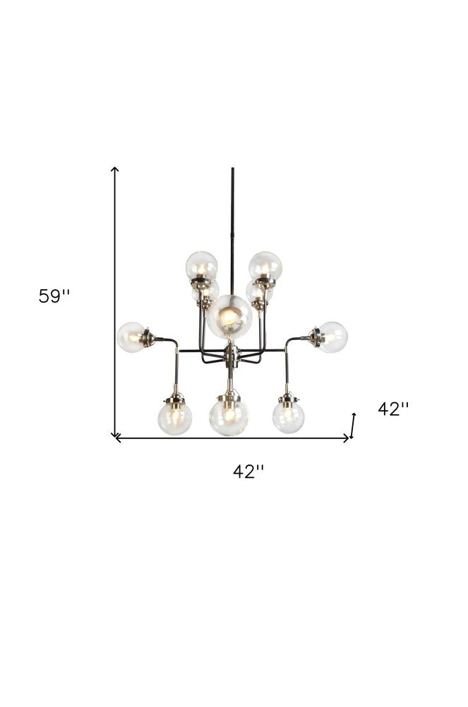 Black And White Sputnik Eight Light Metal and Steel Chandelier With Clear Shades — view 5