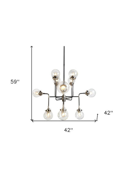 Black And White Sputnik Eight Light Metal and Steel Chandelier With Clear Shades