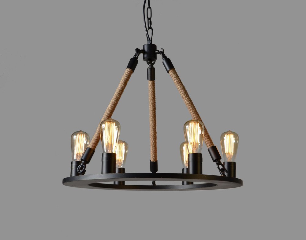 Brown And Black Unique Statement Six Light Metal and Iron Chandelier — view 1