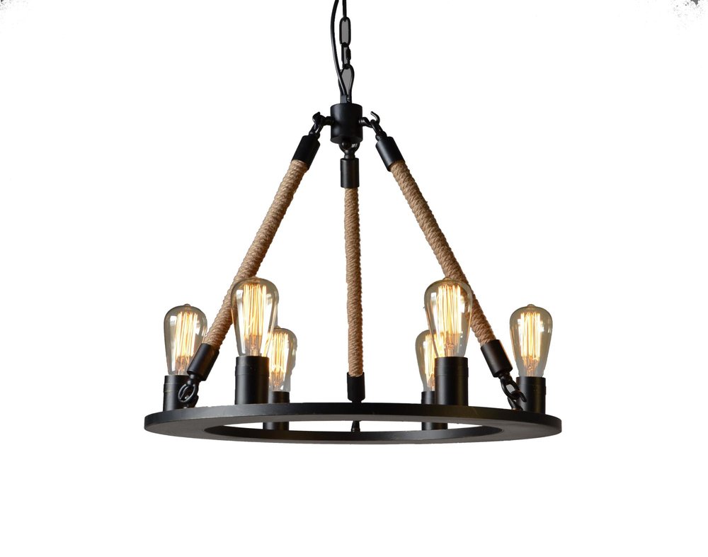 Brown And Black Unique Statement Six Light Metal and Iron Chandelier — view 2