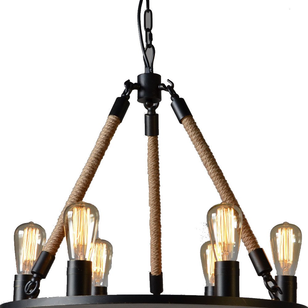 Brown And Black Unique Statement Six Light Metal and Iron Chandelier — view 4