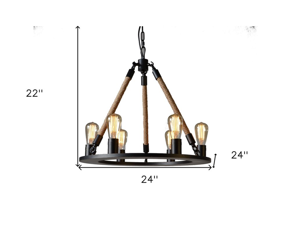 Brown And Black Unique Statement Six Light Metal and Iron Chandelier