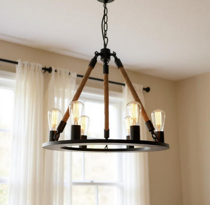 Brown And Black Unique Statement Six Light Metal and Iron Chandelier