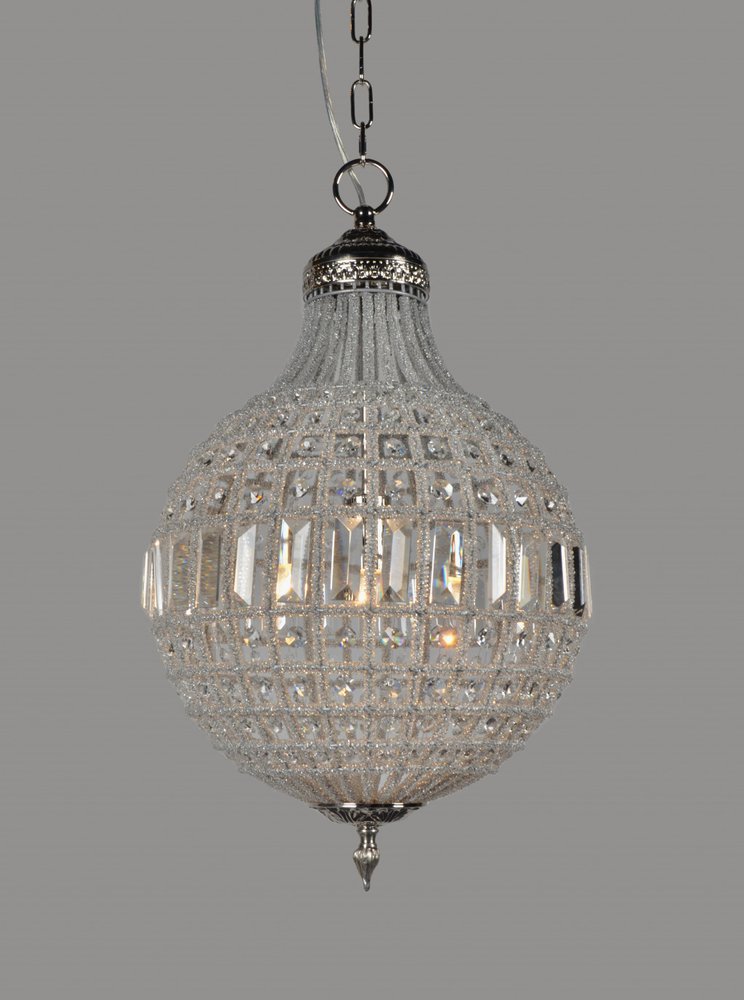 Silver Unique Statement Metal and Crystal Glass Chandelier With Clear Shades — view 1