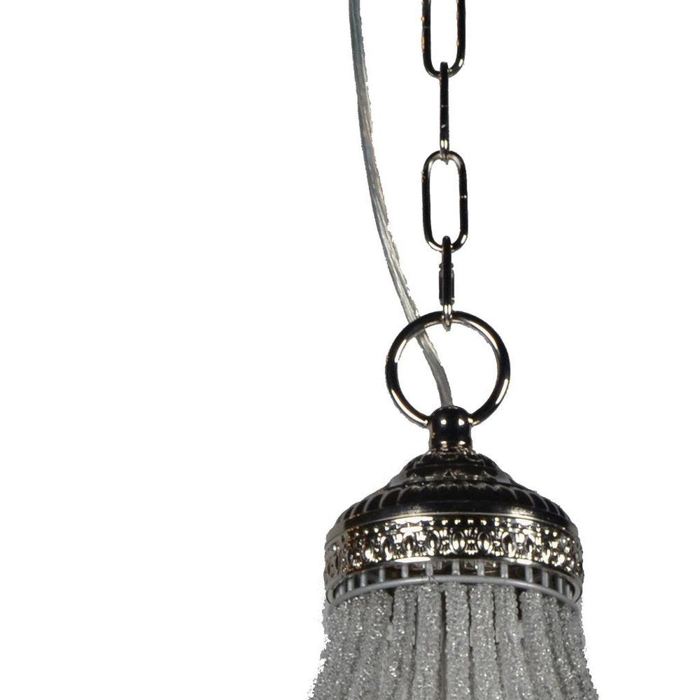 Silver Unique Statement Metal and Crystal Glass Chandelier With Clear Shades — view 3