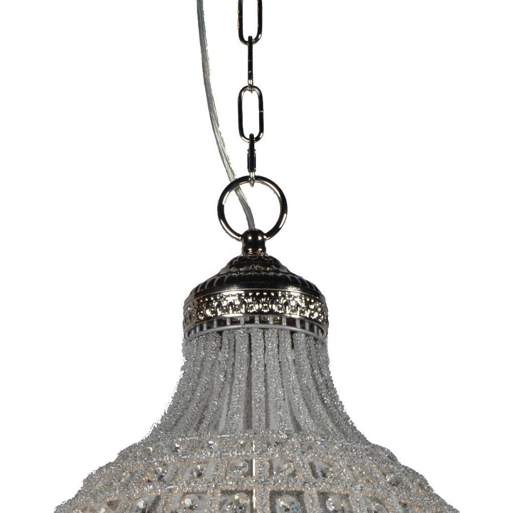 Silver Unique Statement Metal and Crystal Glass Chandelier With Clear Shades — view 4
