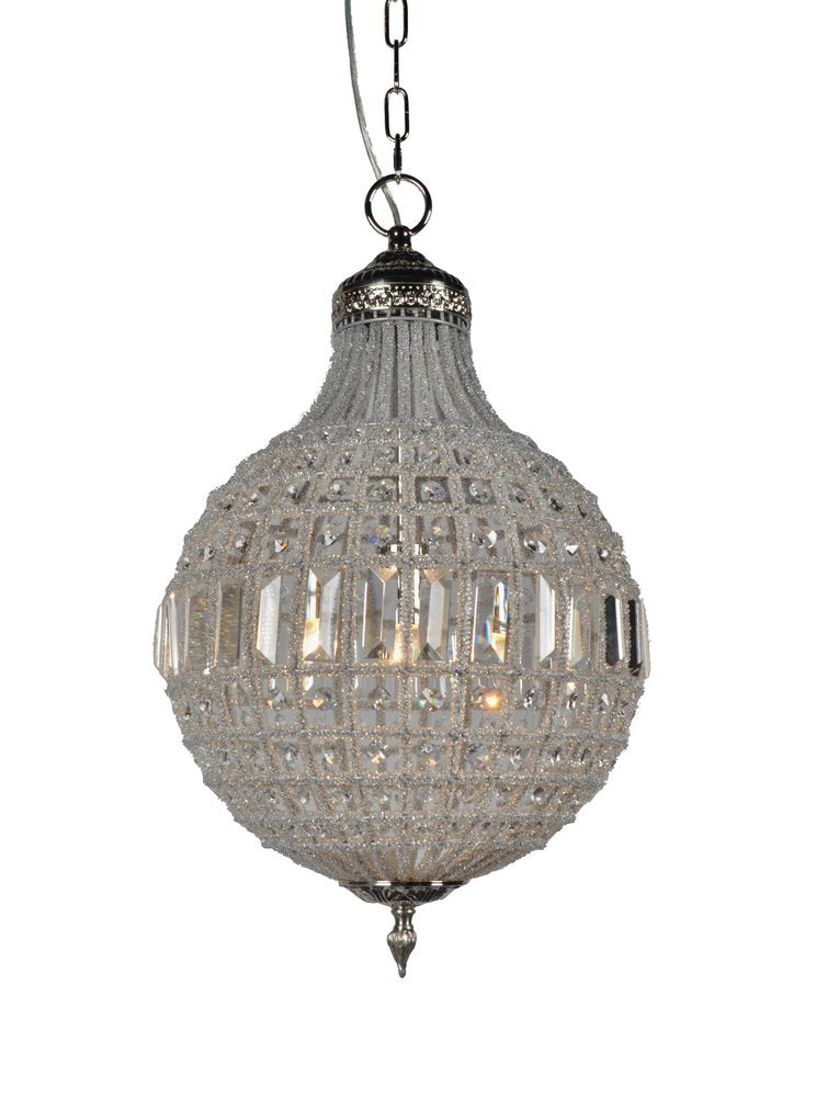 Silver Unique Statement Metal and Crystal Glass Chandelier With Clear Shades — view 2