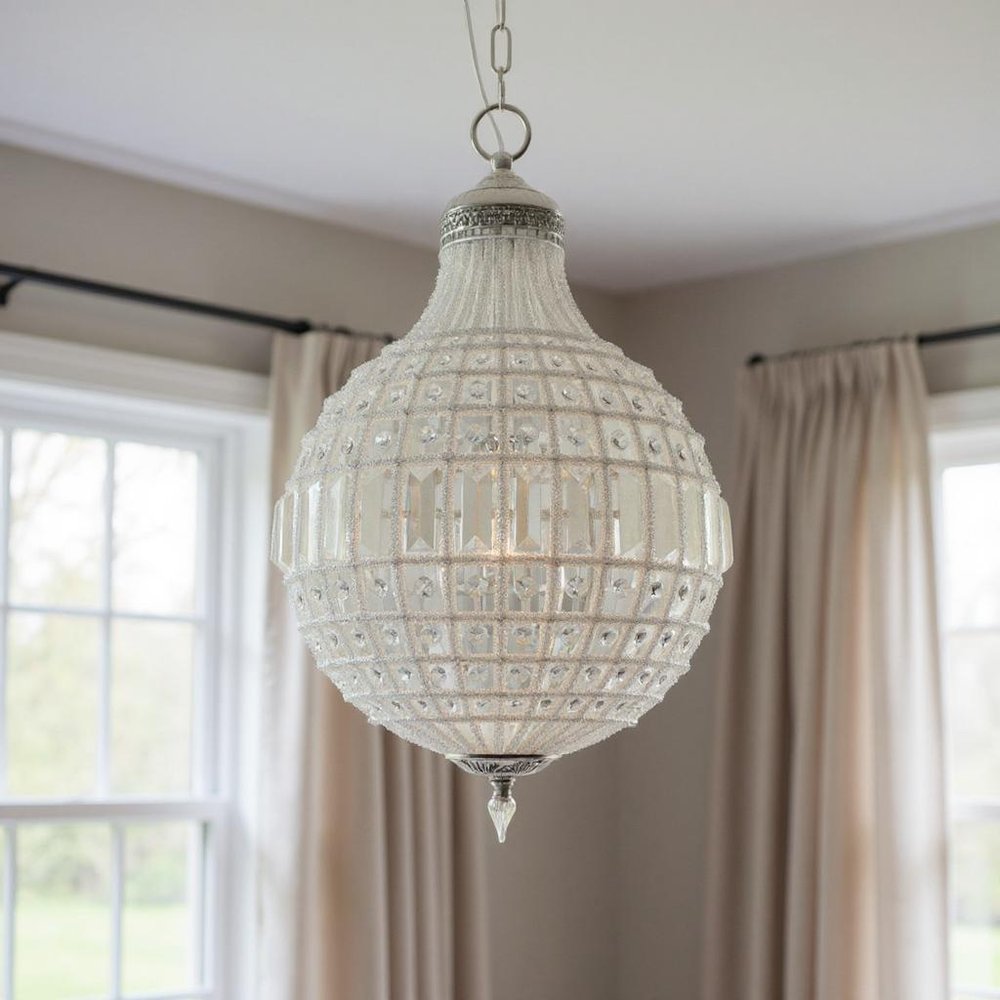 Silver Unique Statement Metal and Crystal Glass Chandelier With Clear Shades — view 6