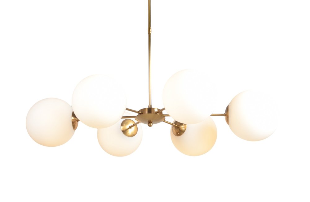 Brass Sputnik Six Light Metal Chandelier With White Shades — view 3