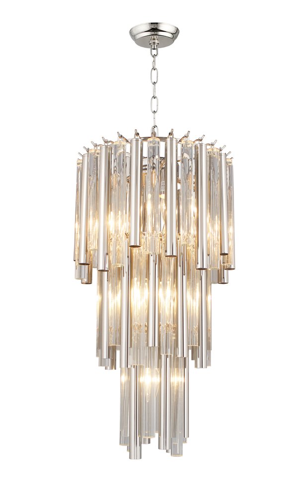Silver Unique Statement Seven Light Metal and Crystal Glass Chandelier With Clear Shades — view 1