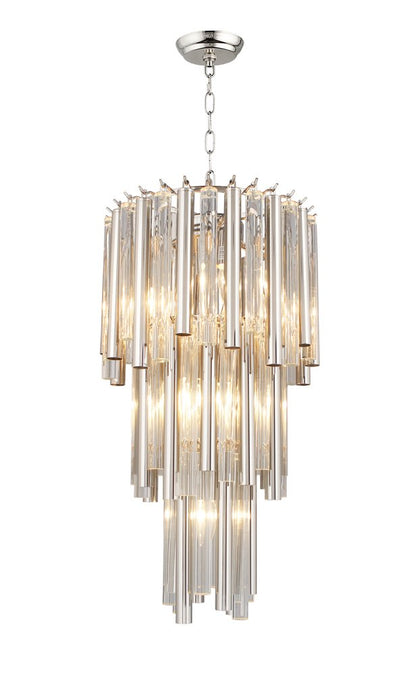 Silver Unique Statement Seven Light Metal and Crystal Glass Chandelier With Clear Shades