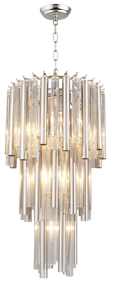 Silver Unique Statement Seven Light Metal and Crystal Glass Chandelier With Clear Shades — view 2