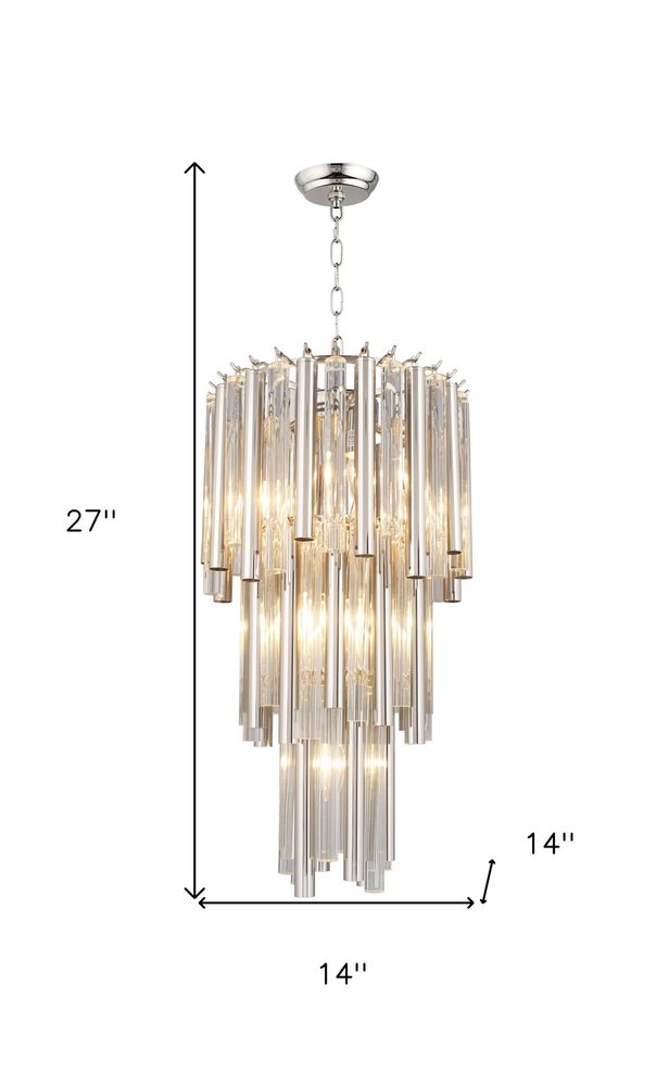 Silver Unique Statement Seven Light Metal and Crystal Glass Chandelier With Clear Shades — view 3