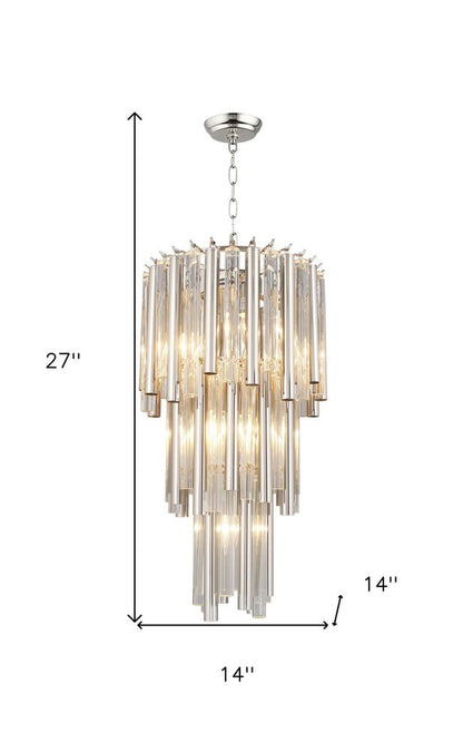 Silver Unique Statement Seven Light Metal and Crystal Glass Chandelier With Clear Shades