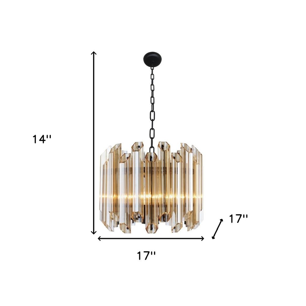 Amber Unique Statement Five Light Metal and Beveled Glass Chandelier With Amber Shades — view 3
