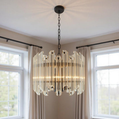 Amber Unique Statement Five Light Metal and Beveled Glass Chandelier With Amber Shades