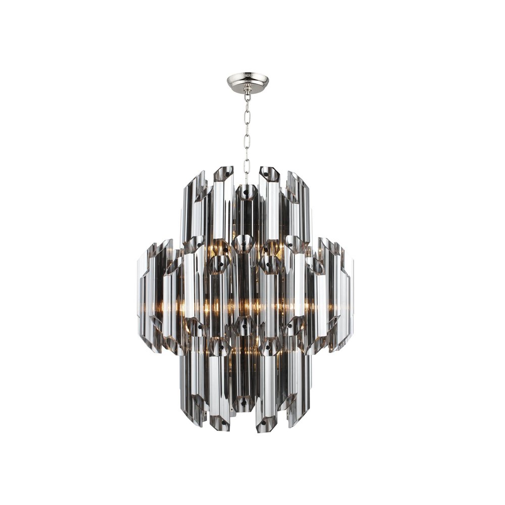 Silver Unique Statement Nine Light Metal and Beveled Glass Chandelier With Silver Shades — view 1