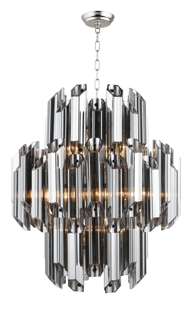 Silver Unique Statement Nine Light Metal and Beveled Glass Chandelier With Silver Shades — view 2