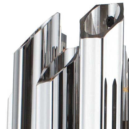 Silver Unique Statement Nine Light Metal and Beveled Glass Chandelier With Silver Shades