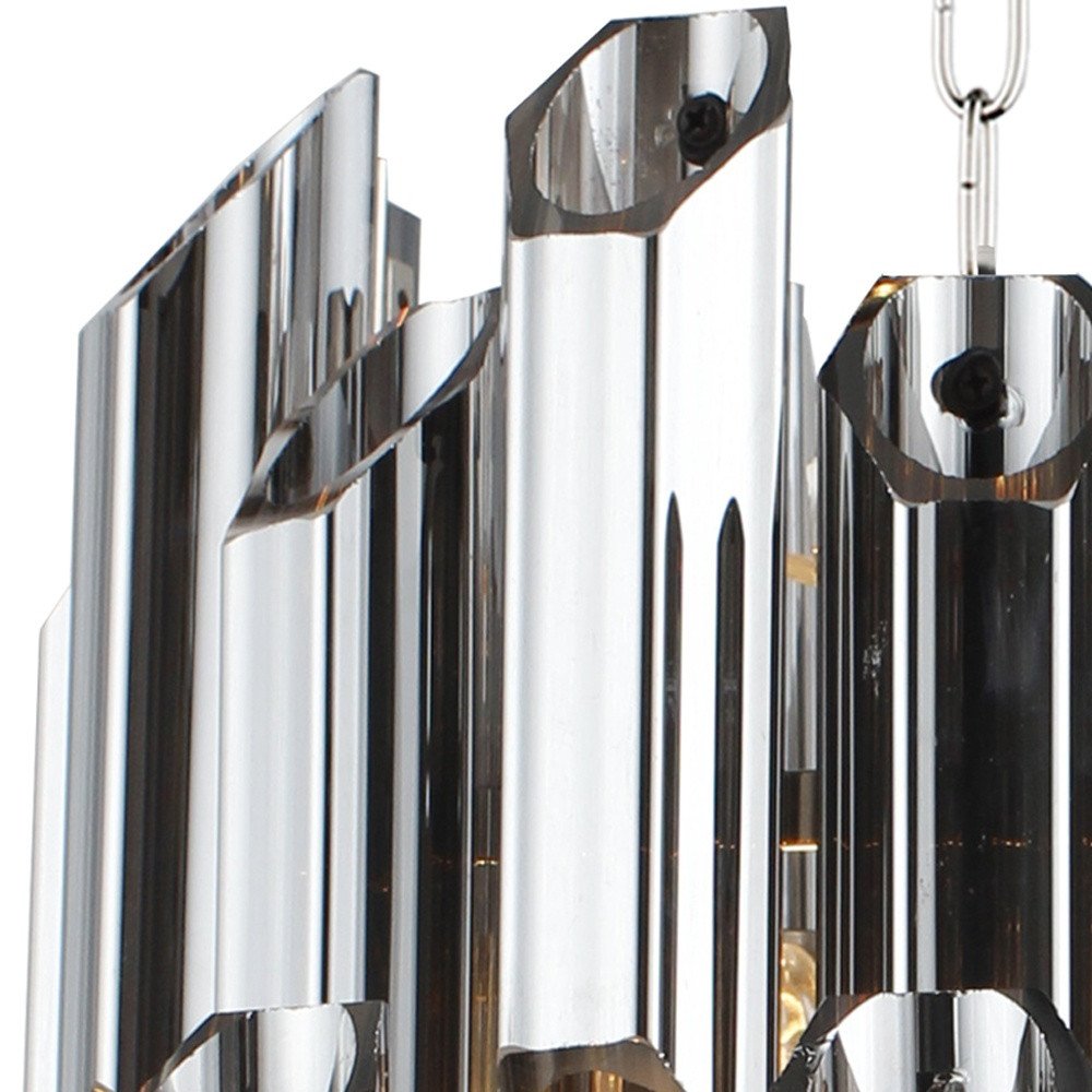 Silver Unique Statement Nine Light Metal and Beveled Glass Chandelier With Silver Shades — view 4