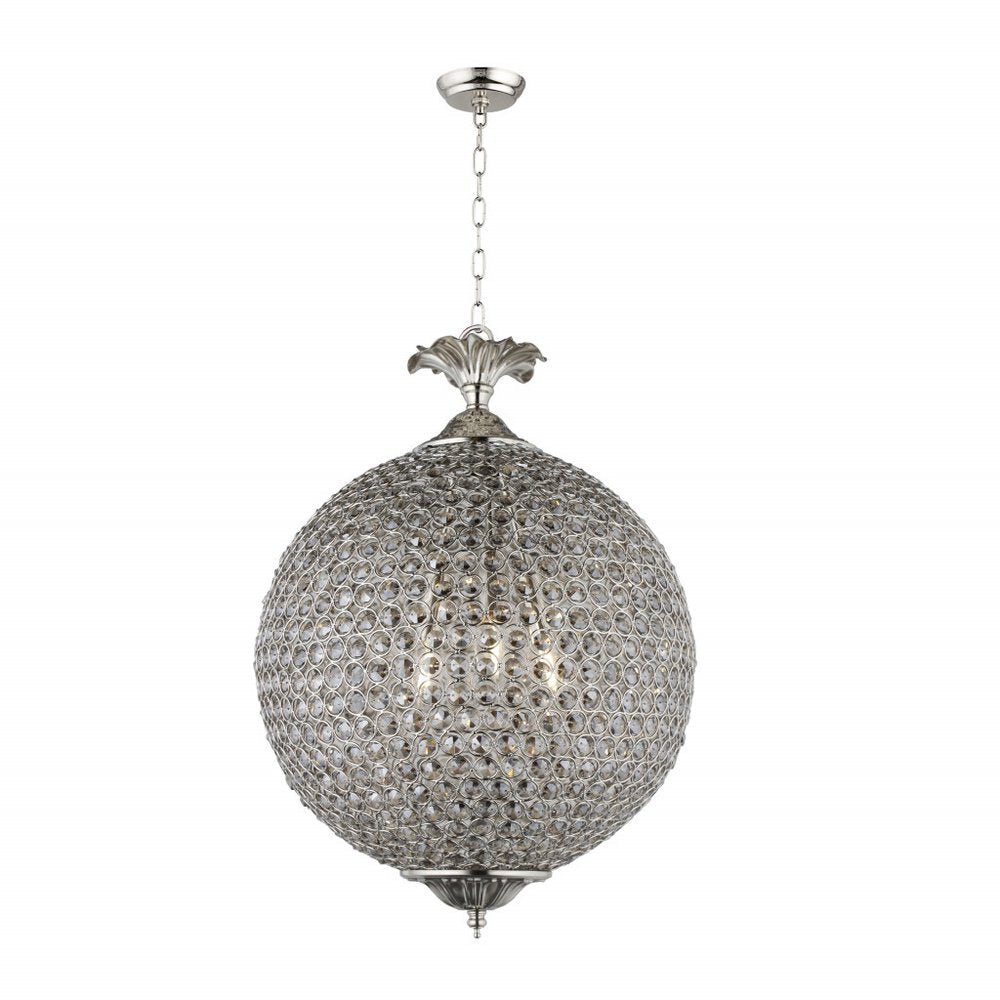 Silver Unique Statement Three Light Metal and Crystal Glass Chandelier With Clear Shades — view 1