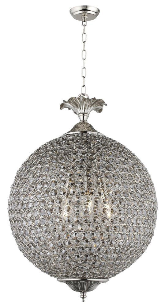 Silver Unique Statement Three Light Metal and Crystal Glass Chandelier With Clear Shades — view 2