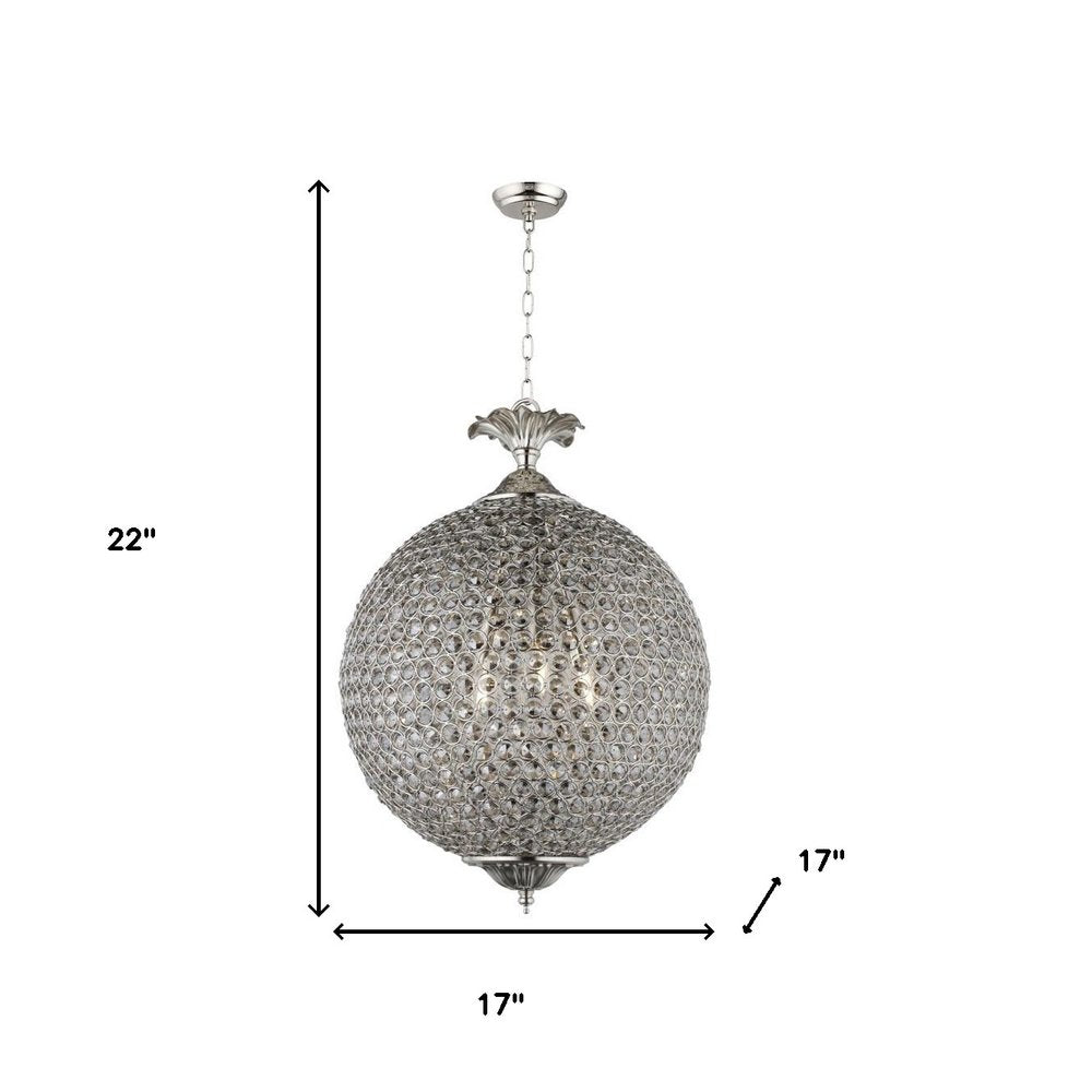Silver Unique Statement Three Light Metal and Crystal Glass Chandelier With Clear Shades — view 3