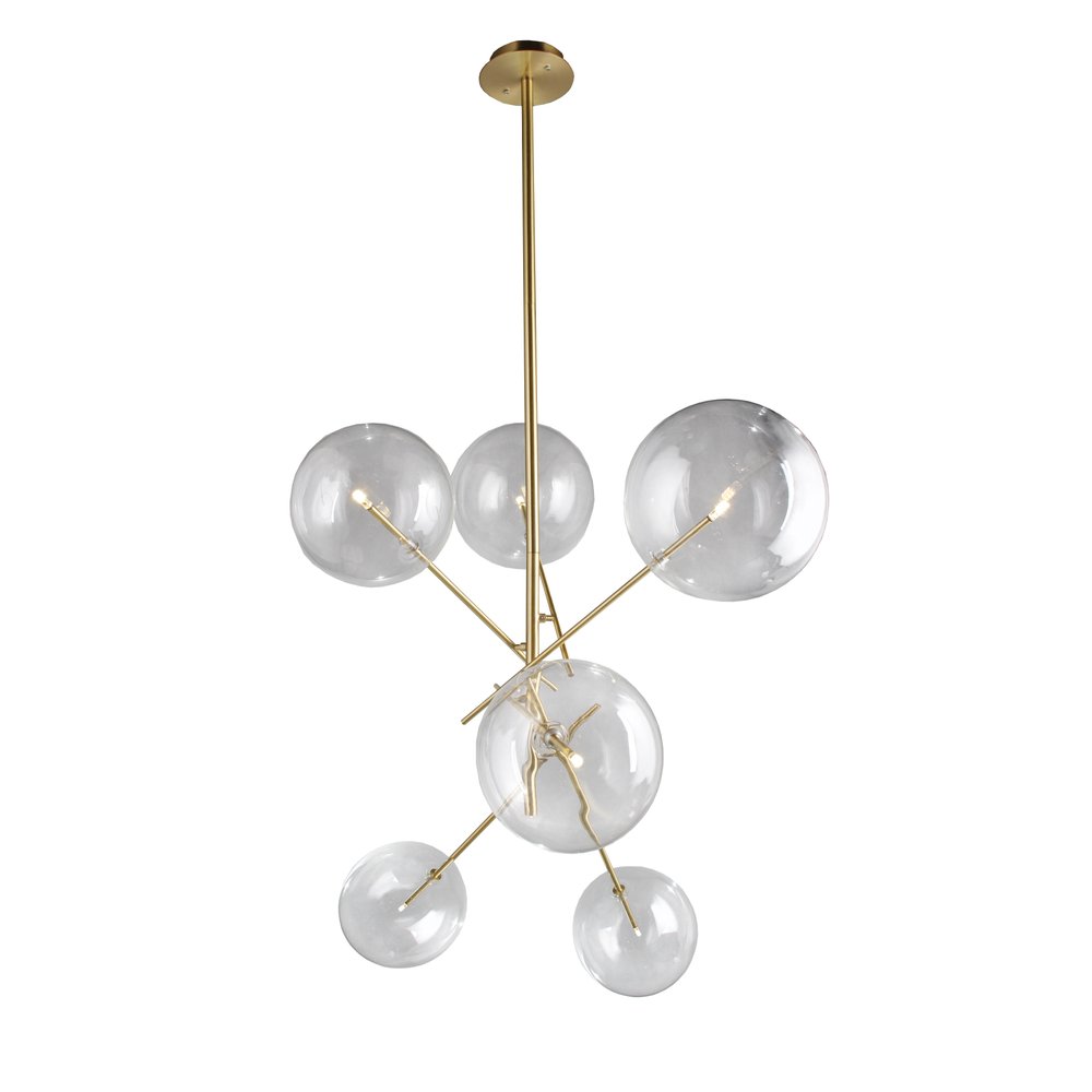 Antiqued Brass Sputnik Four Light Metal Chandelier With Clear Shades — view 1