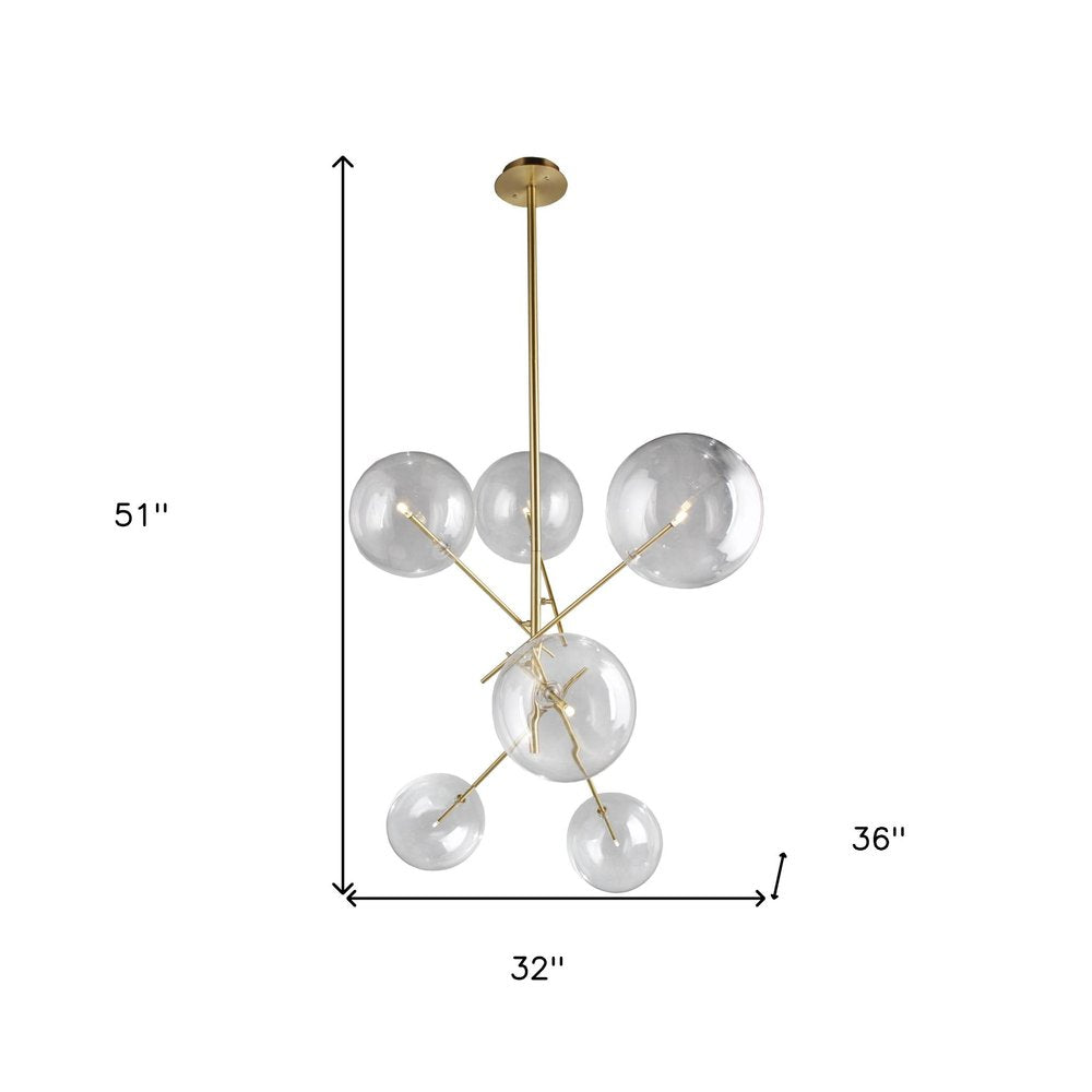 Antiqued Brass Sputnik Four Light Metal Chandelier With Clear Shades — view 3