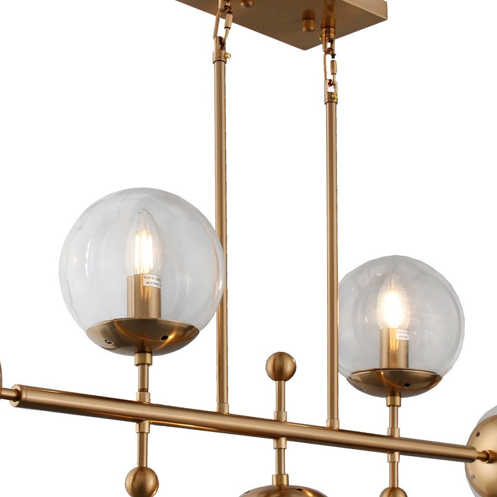 Brass Kitchen Island Five Light Metal and Transparent Glass Chandelier With Clear Shades — view 4