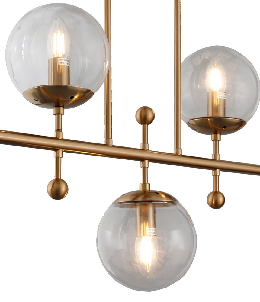 Brass Kitchen Island Five Light Metal and Transparent Glass Chandelier With Clear Shades — view 2