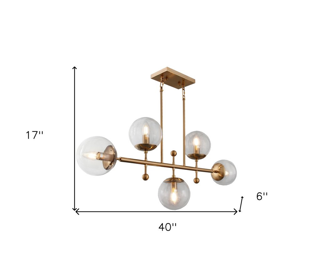 Brass Kitchen Island Five Light Metal and Transparent Glass Chandelier With Clear Shades — view 5